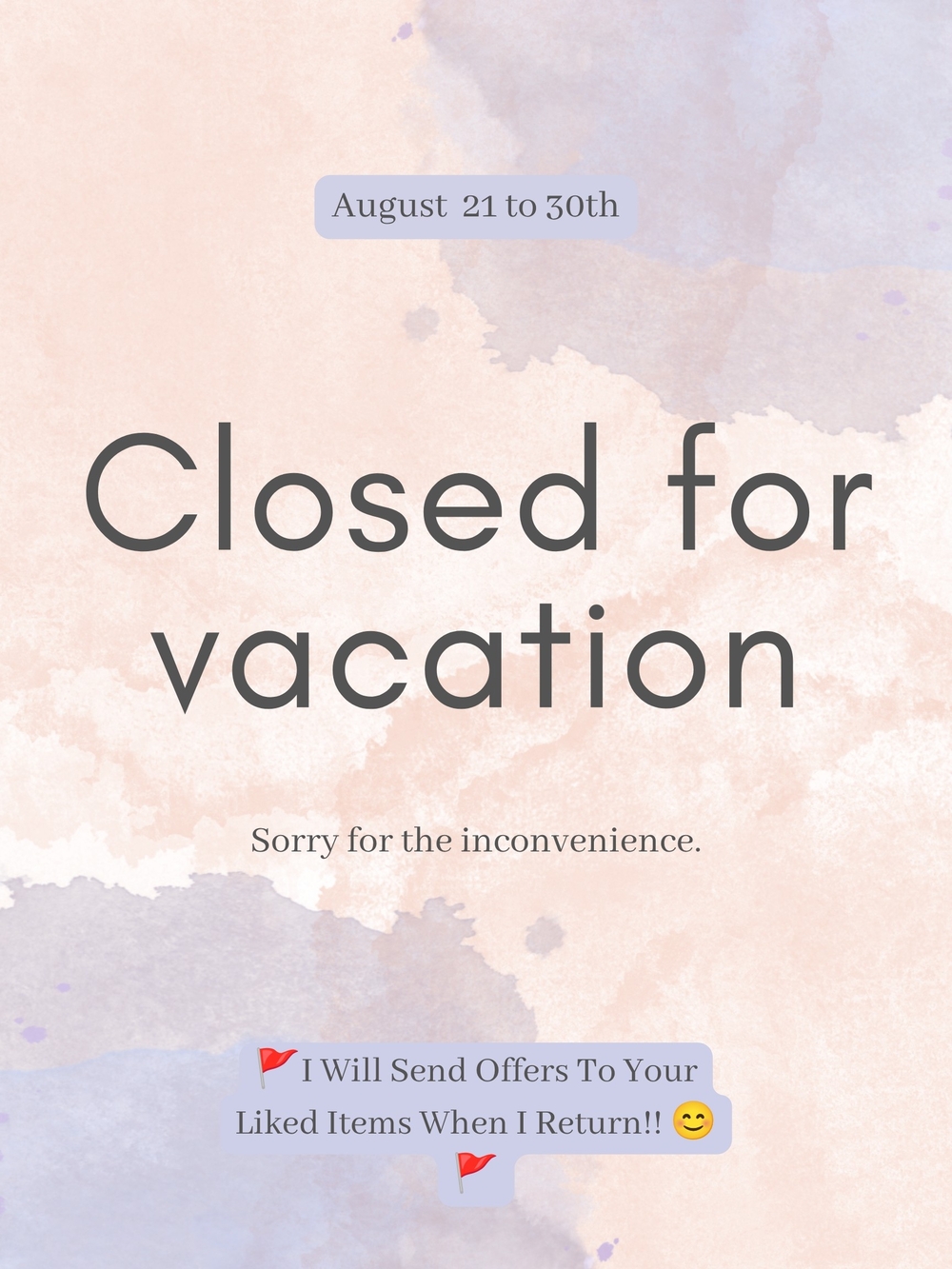 🏖 Closed for Vacation: Offers Will Be Sent To Your Liked Items When I Return 🏖